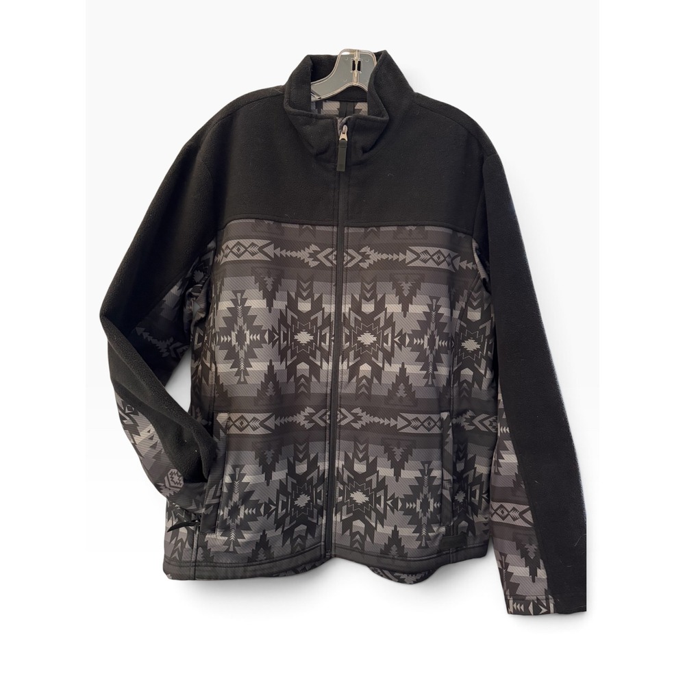 Rock and Roll Denim Mens Aztec Print Fleece Jacket Black Grey Western Large